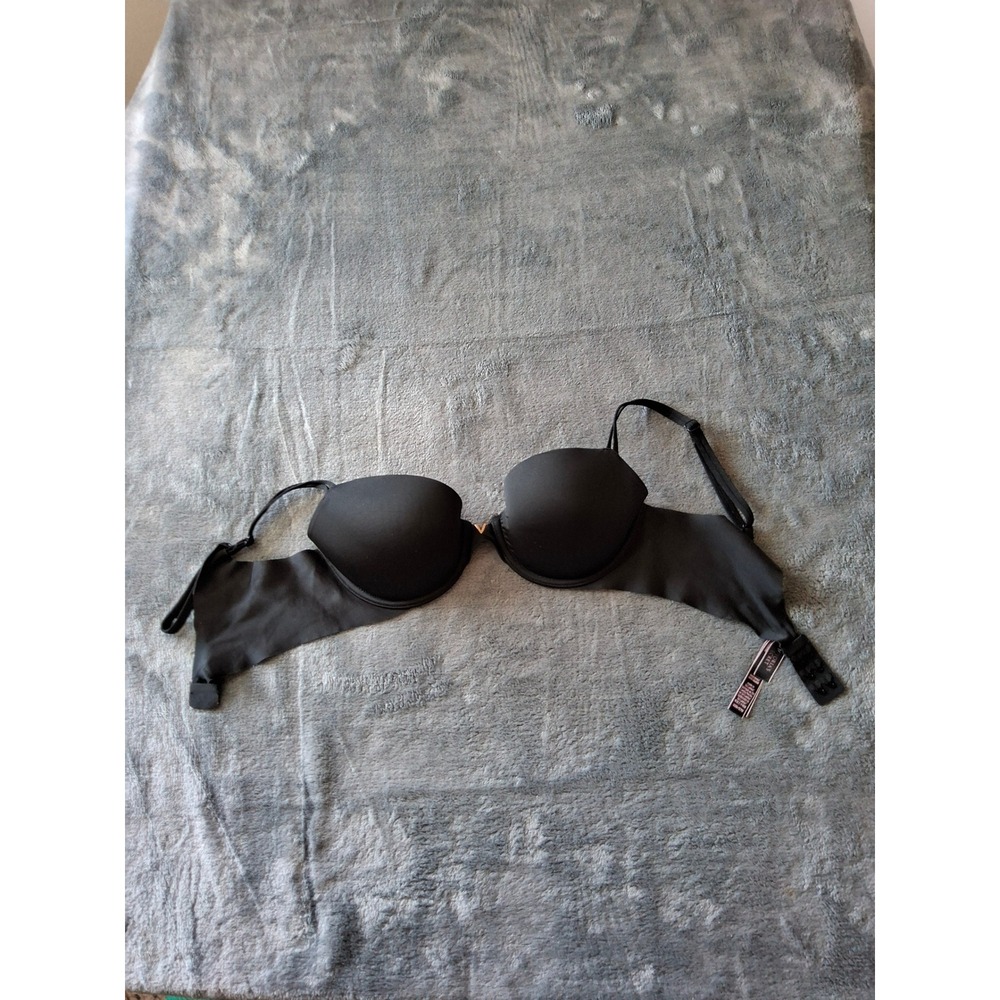 Victorias Secret Lined Demi Bra Black Gold V Hardware 32D Underwire Everyday